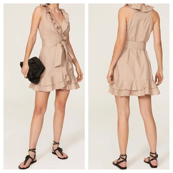Marissa Webb Collective Khaki Ruffle Wrap Dress - Picture 1 of 10